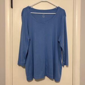 J. Jill Perfect Pima Women's 100% Cotton 3/4-Sleeve Seamed Tee Shirt Top XL Blue